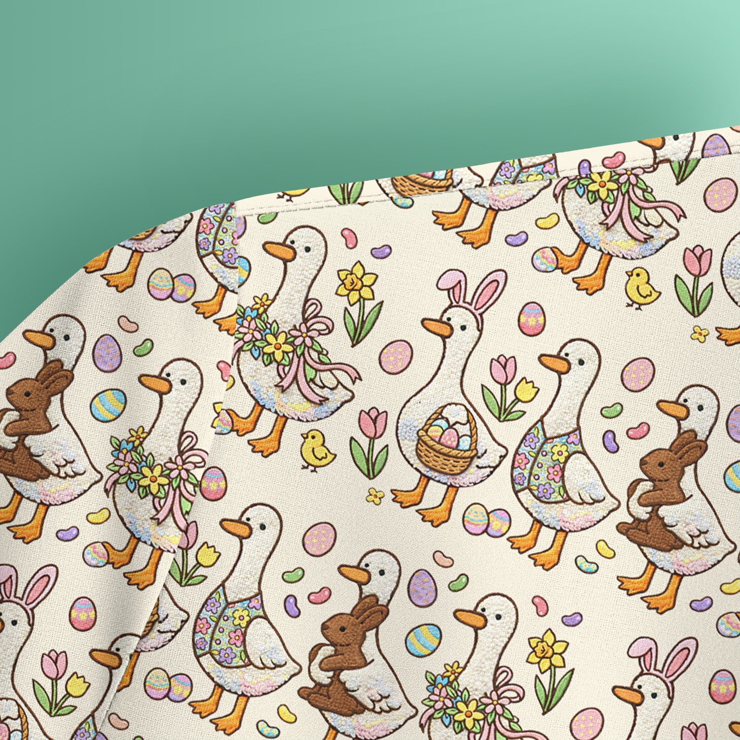 Easter Theme Duck and Bunny Egg Floral Print Scrub Top, Comfortable Scrubs for Nurses