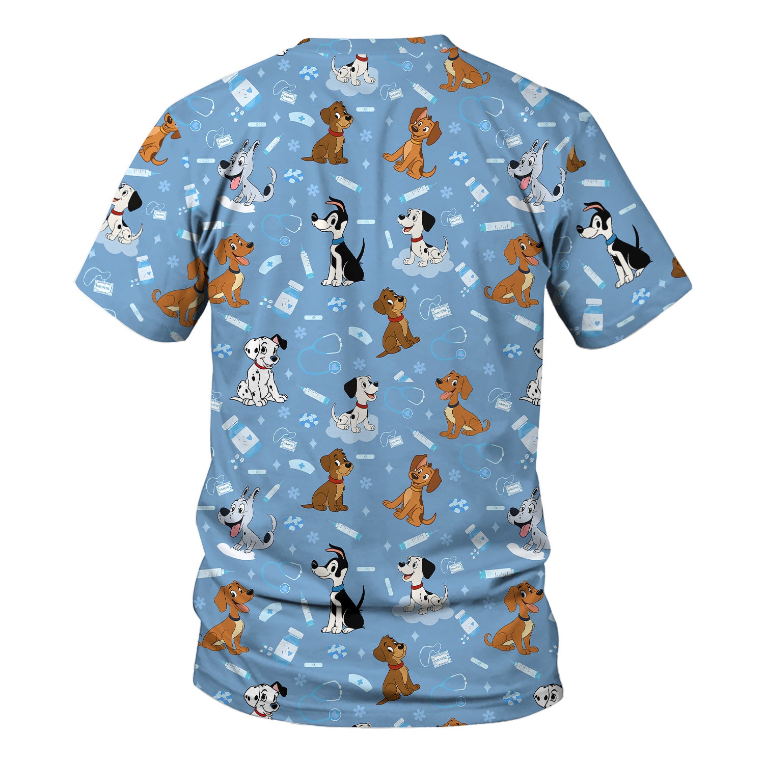 Cute Cartoon Dog Scrubs Top - Fun Puppy Pattern Medical Shirt for Veterinarians, Vet Techs, Animal Lovers - Pet Care Workwear Gift