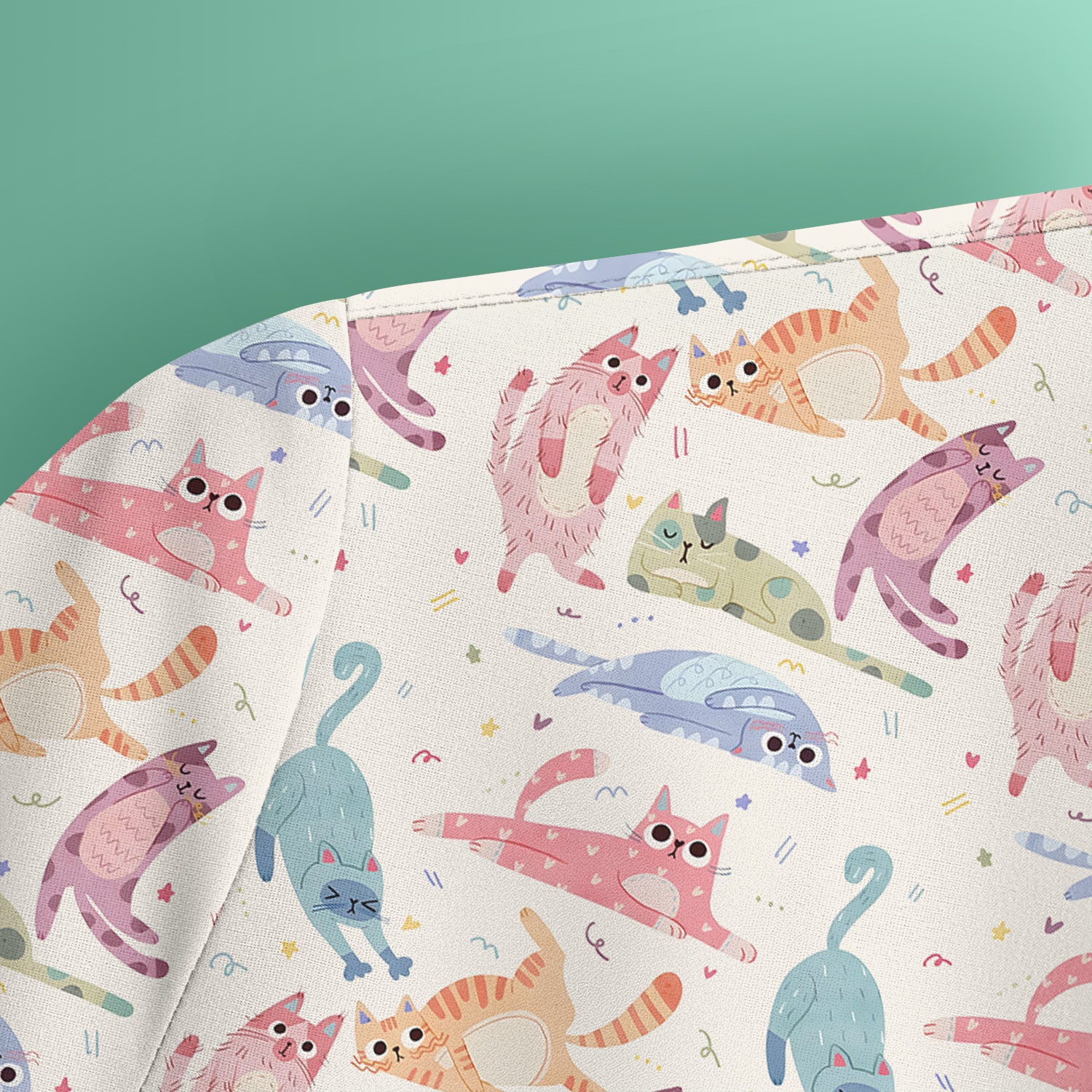 Funny Pastel Cat Pattern Medical Scrub Top, Breathable Fabrics Nursing Uniform