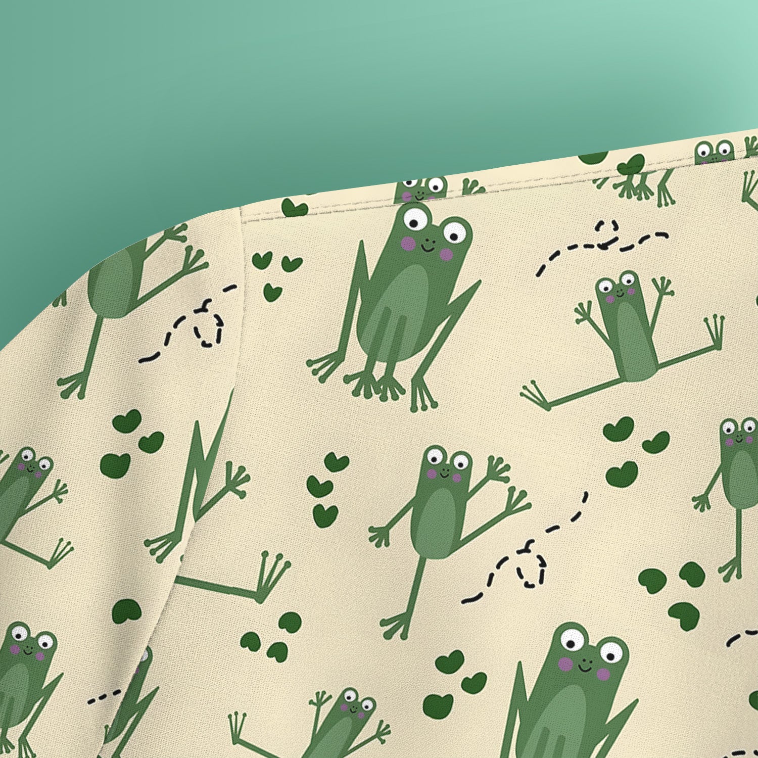 Frog Jumping Footprint Trail Pattern Scrub Top, Breathable Fabrics Nursing Uniform