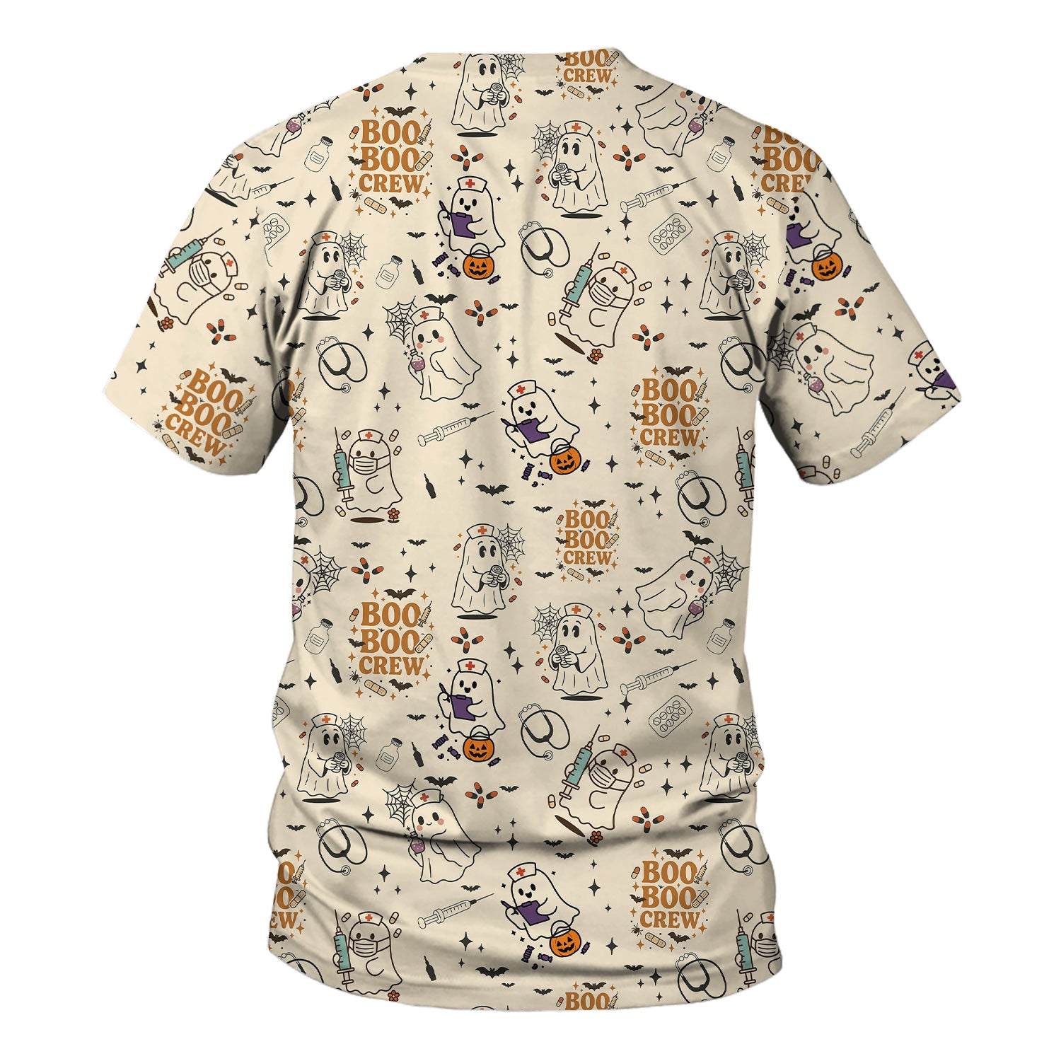 Funny Halloween Scrub Shirt for Nurses - BOO BOO CREW Ghost Design - Cute Fall Medical Top for RN CNA LPN Women
