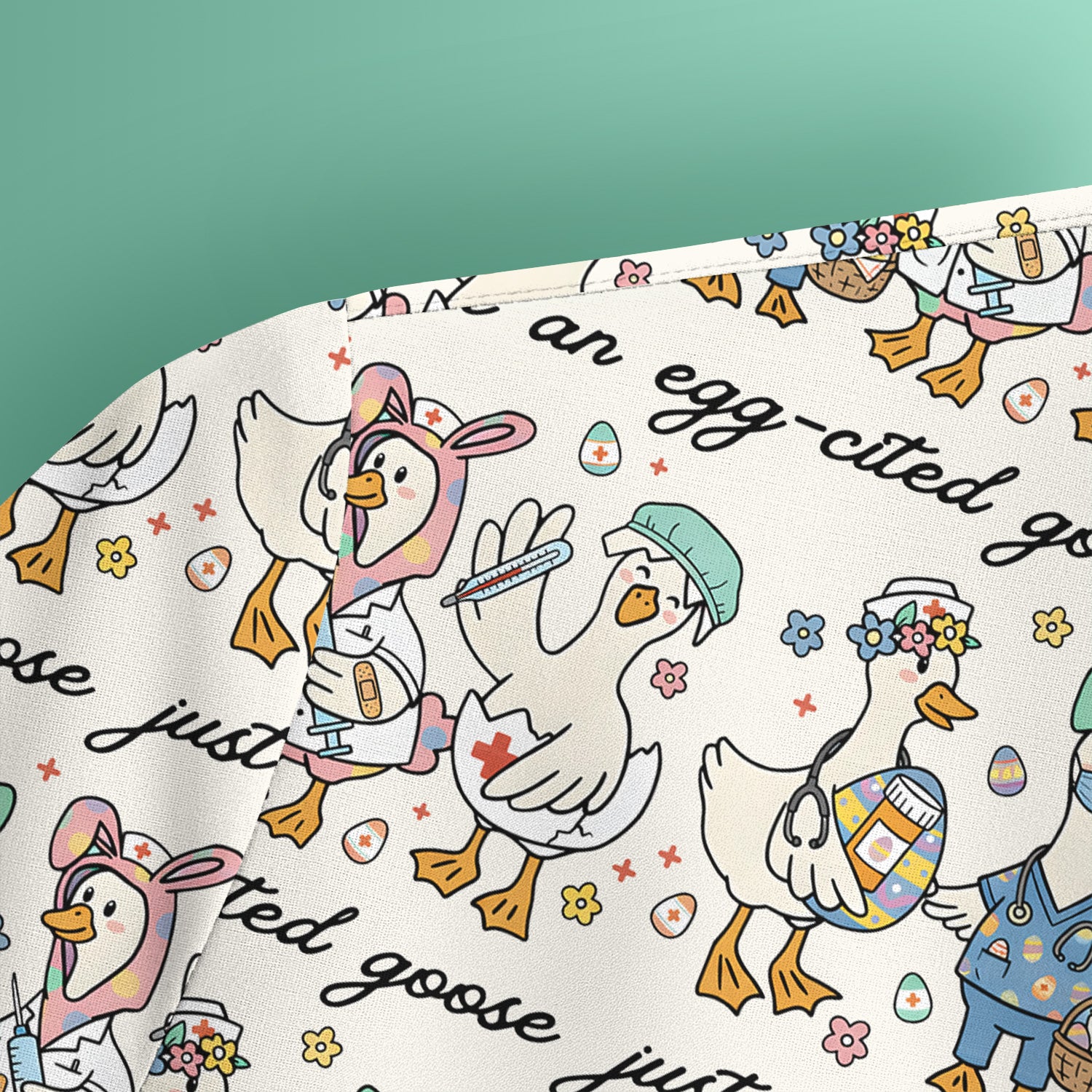 Funny Easter Nurse Goose Pattern Scrub Top, Comfortable Scrubs for Nurses