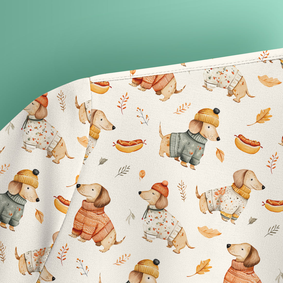 Autumn Dachshund Dog Sweater Print Scrub Top, Comfortable Scrubs for Nurses