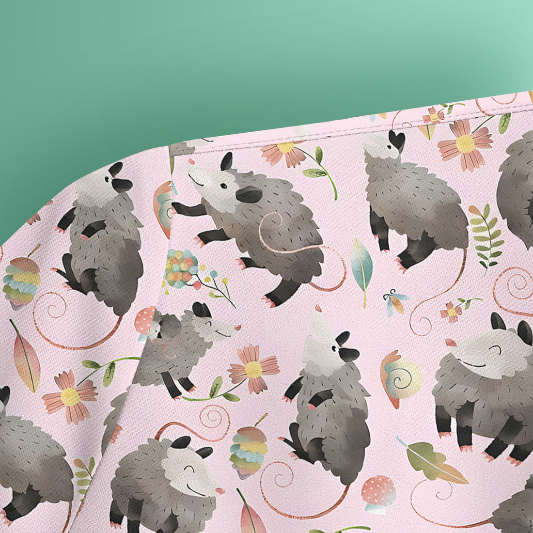 Cute Opossum Playing Flower Garden Pattern Scrub Top, Comfortable Scrubs for Nurses