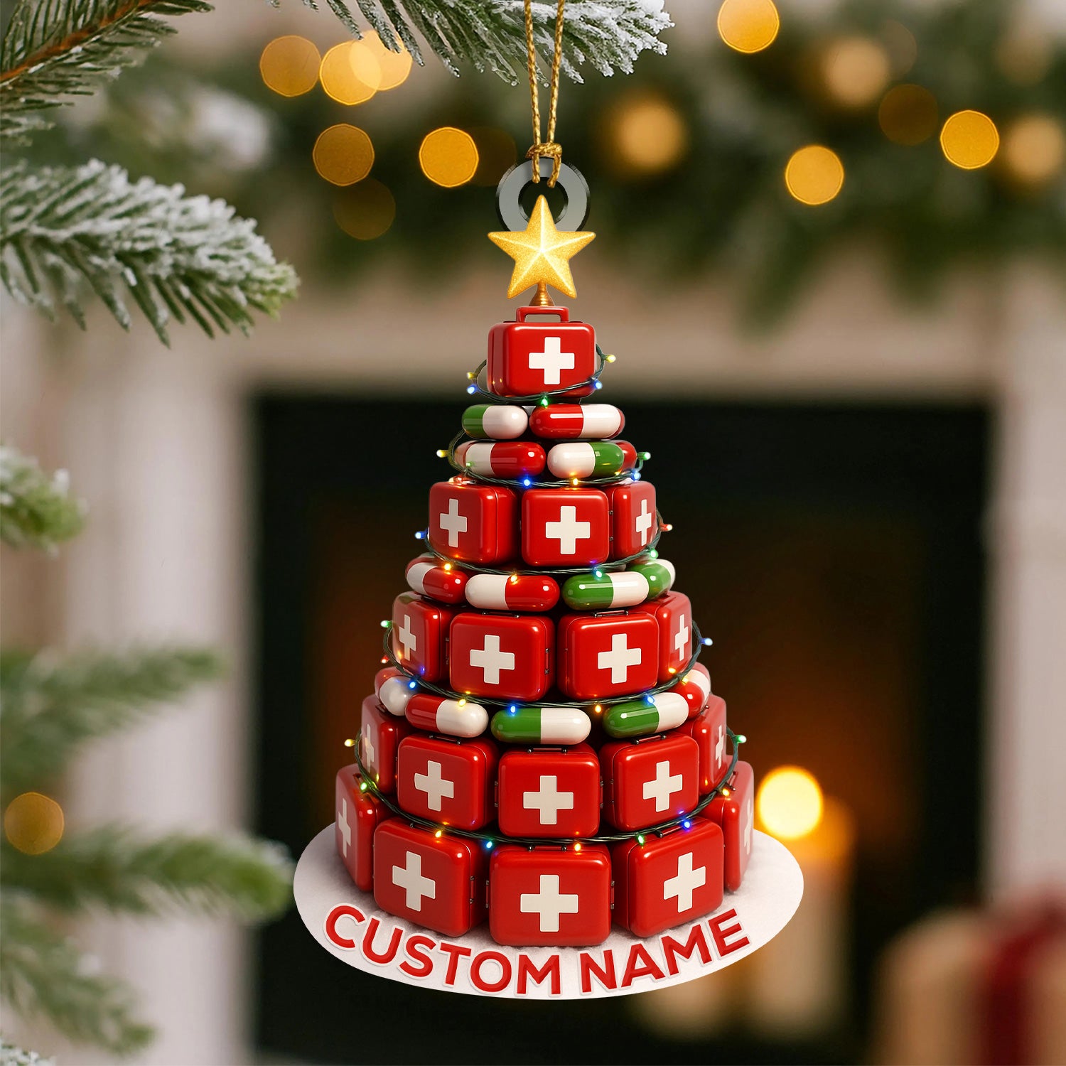 Medical Pill Box Christmas Tree Ornament, Custom Name Nursing Gift, Nurse Holiday Decor Keepsake