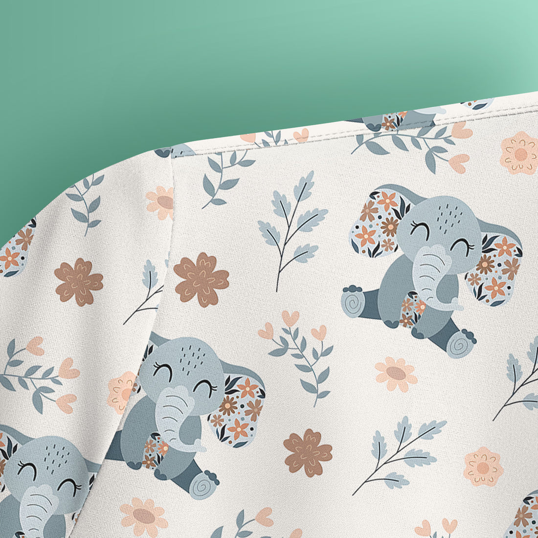 Cute Elephant Floral Print Scrub Top, Comfortable Scrubs for Nurses