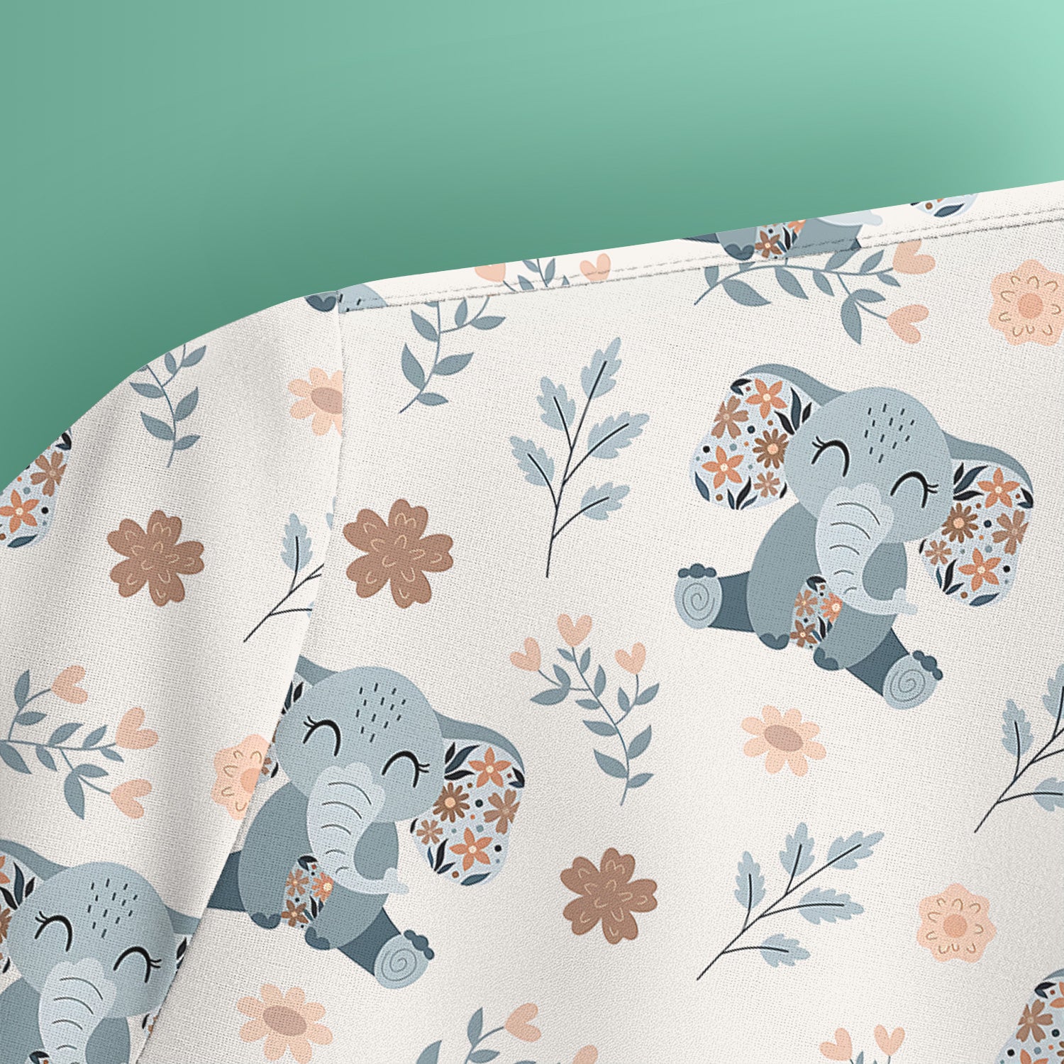 Cute Elephant Floral Print Scrub Top, Comfortable Scrubs for Nurses