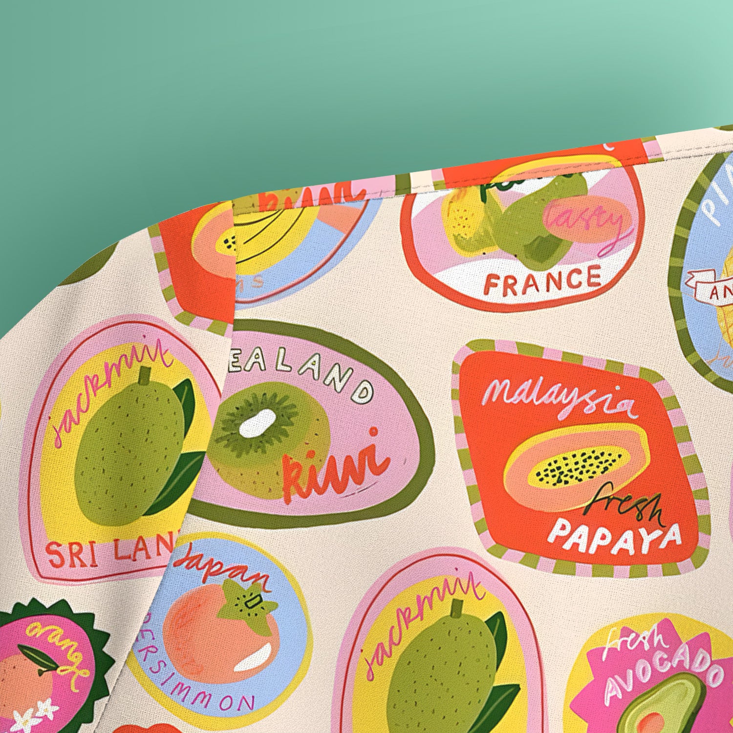 Summer Colorful Fruit Sticker Pattern Scrub Top, Comfortable Scrubs For Nurses