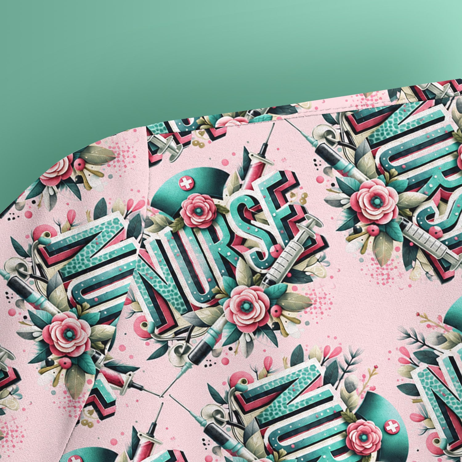 Cute Nurse Typography Floral Medical Pattern Scrub Top, Comfortable Scrubs for Nurses