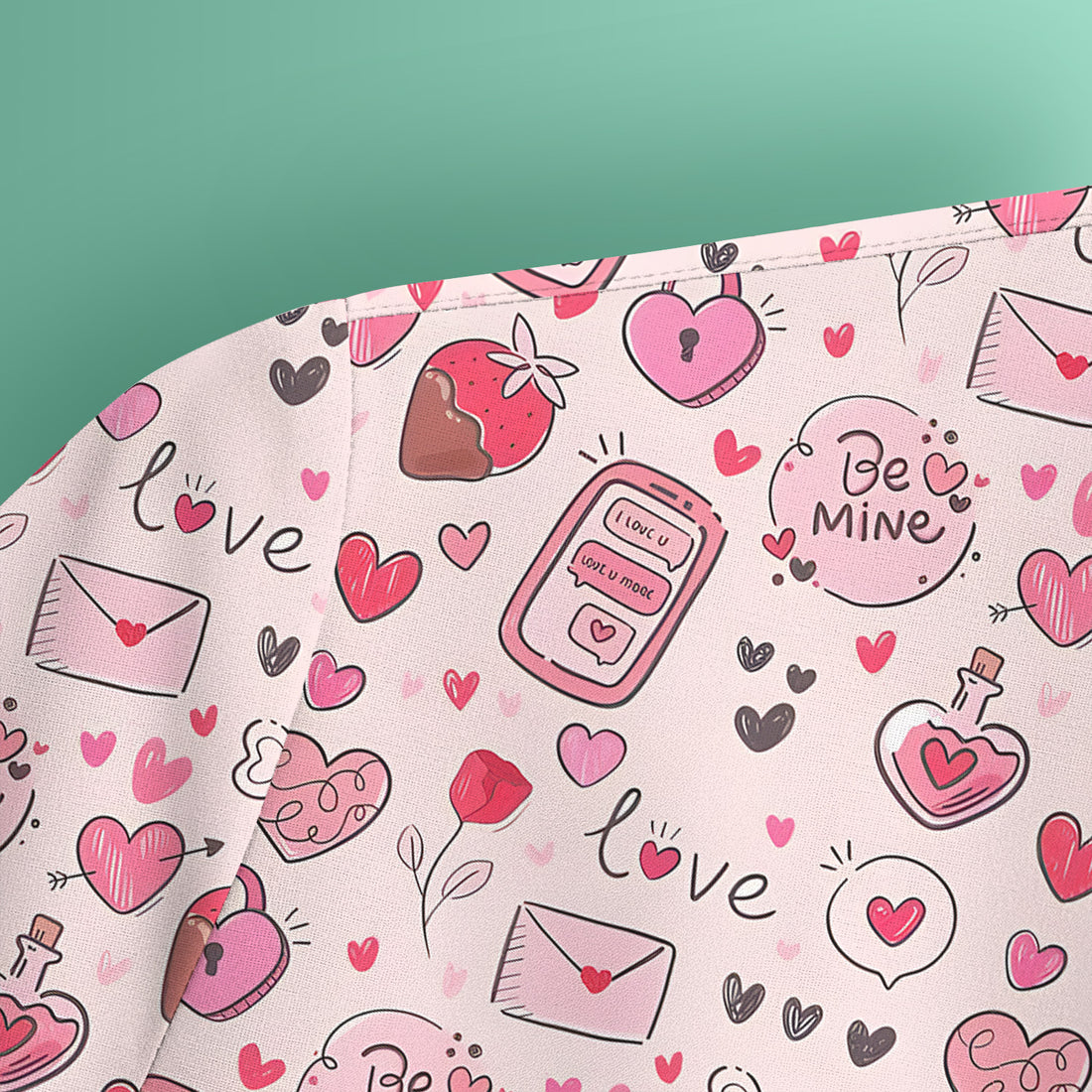 Be Mine Heart Pattern Pattern Scrub Top, Pink Valentine Pattern Nursing Uniform For Women