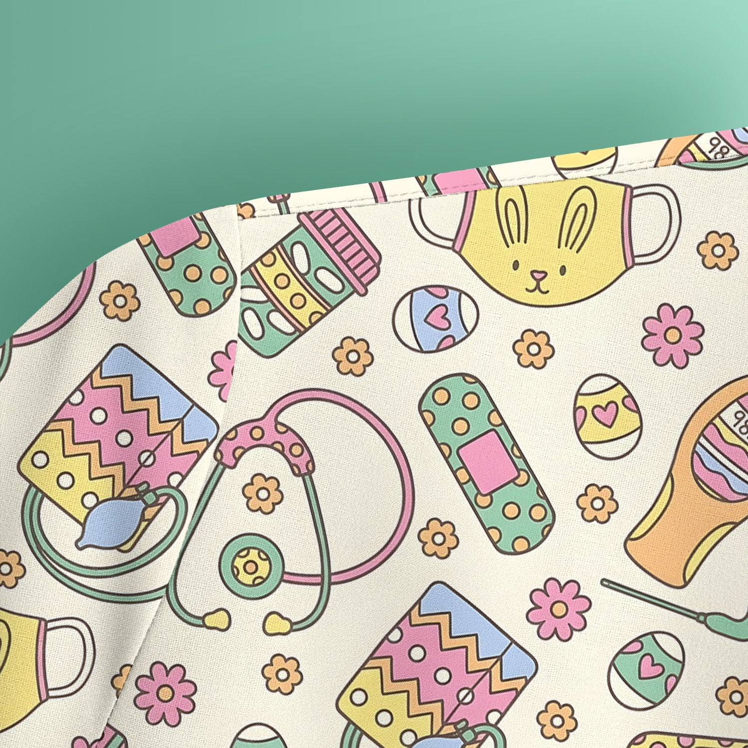 Easter Nurse Bunny Medical Pattern Scrub Top, Breathable Fabrics Nursing Uniform
