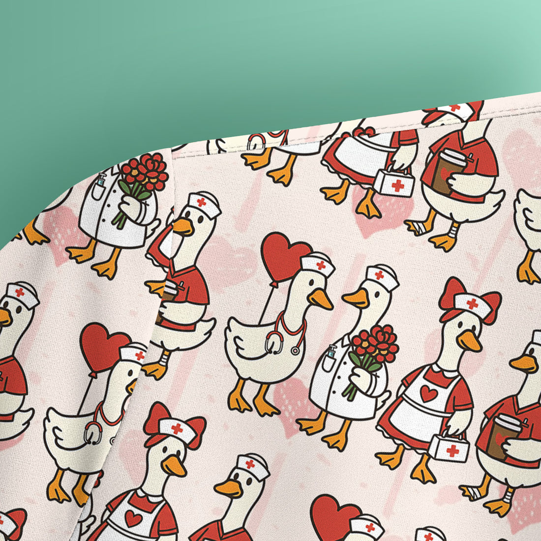 Valentine Nurse Goose Pattern Scrub Top, Comfortable Scrubs for Nurse