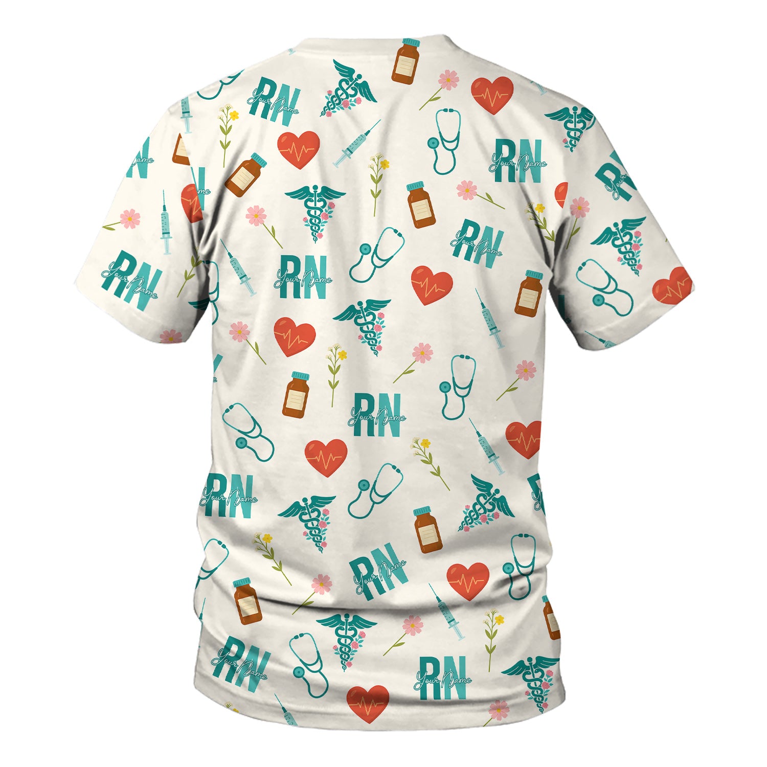 Personalized RN T-Shirt for Women - Graphic Tee with Cute Medical Pattern - Gift for CNA, LPN, Medical Worker