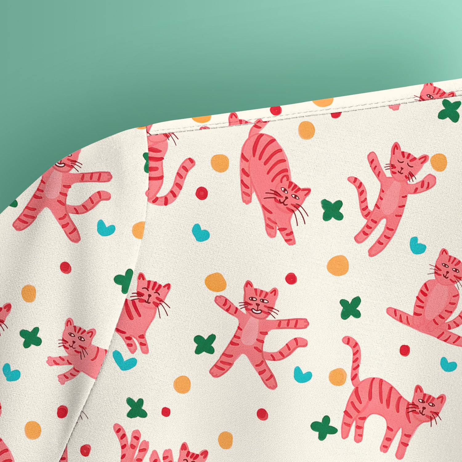 Cute Pink Cat Pattern Scrub Top, Comfortable Scrubs for Nurses
