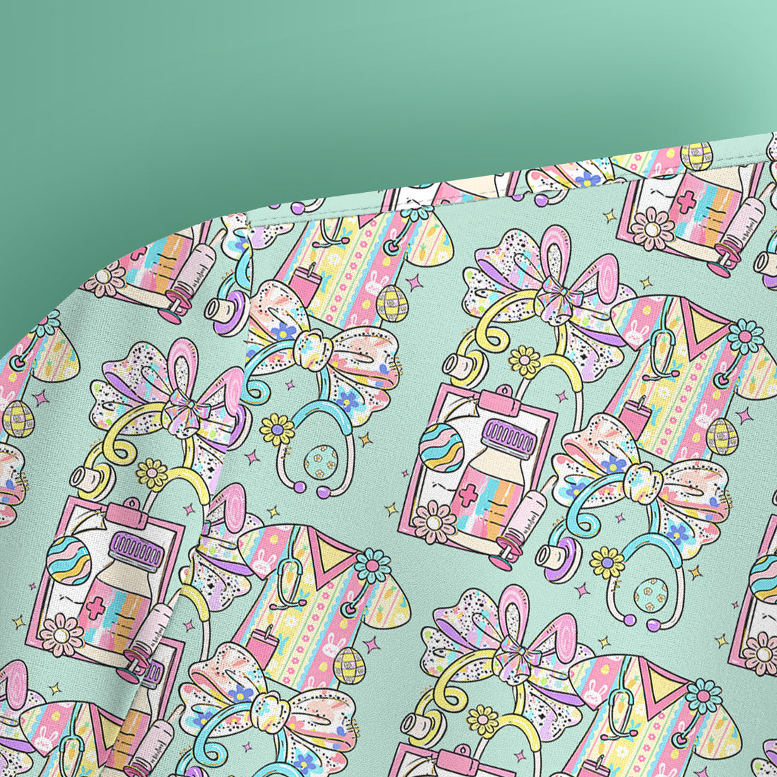 Colorful Nurse Scrub Supplies Pattern Scrub Top, Breathable Fabrics Nursing Uniform