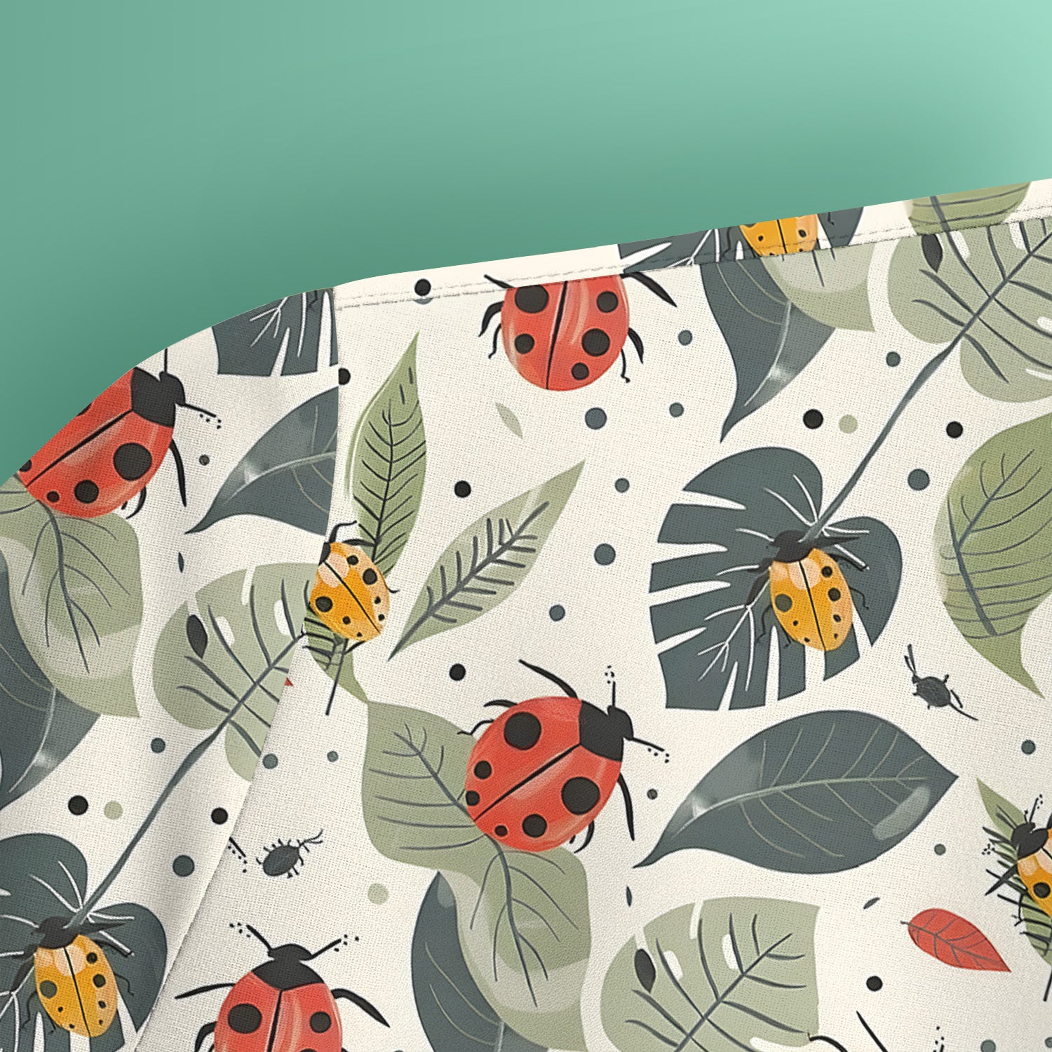 Cute Ladybug Leaf Nature Pattern Scrub Top, Comfortable Scrubs for Nurses
