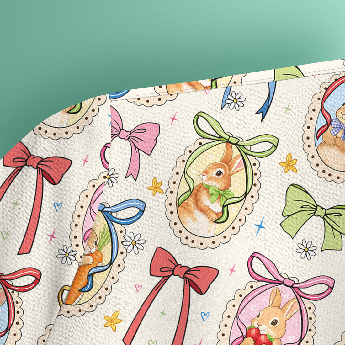 Cute Easter Bunny Cameo Colorful Bow Pattern Scrub Top, Breathable Fabrics Nursing Uniform