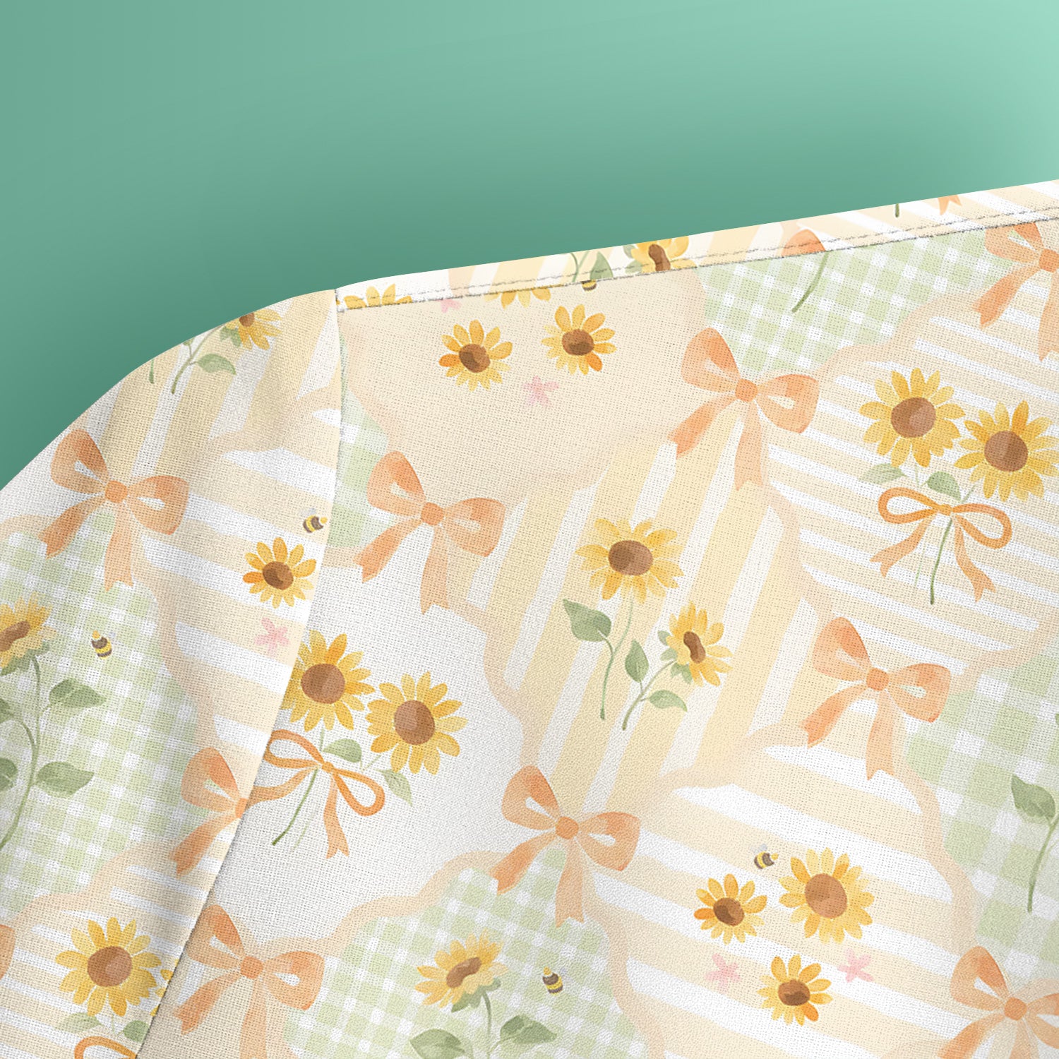 Cute Sunflower Ribbon Patchwork Pattern Scrub Top, Comfortable Scrubs for Nurses