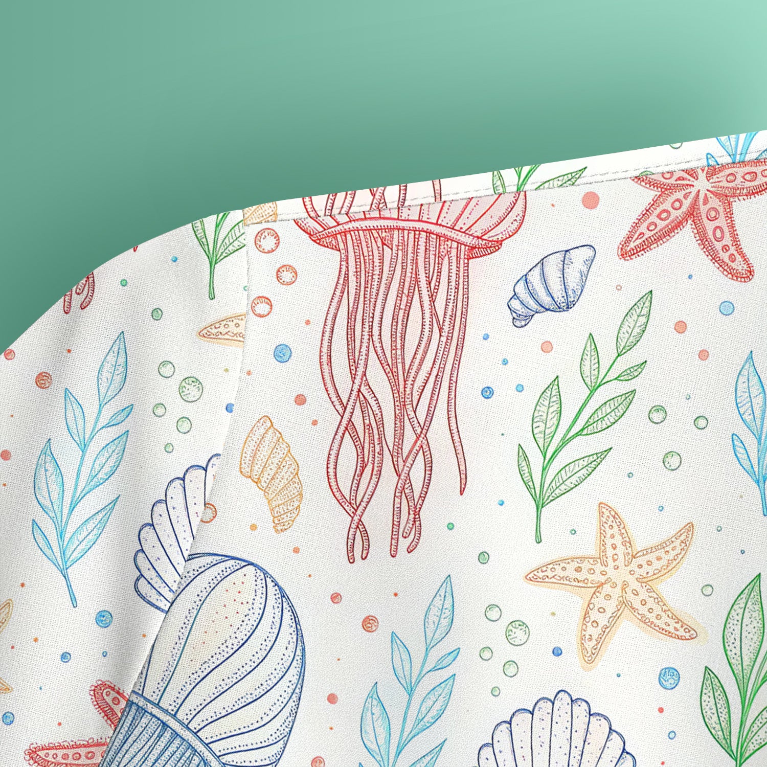 Ocean Jellyfish Starfish Seashell Pattern Scrubs Top, Comfortable Scrubs for Nurses