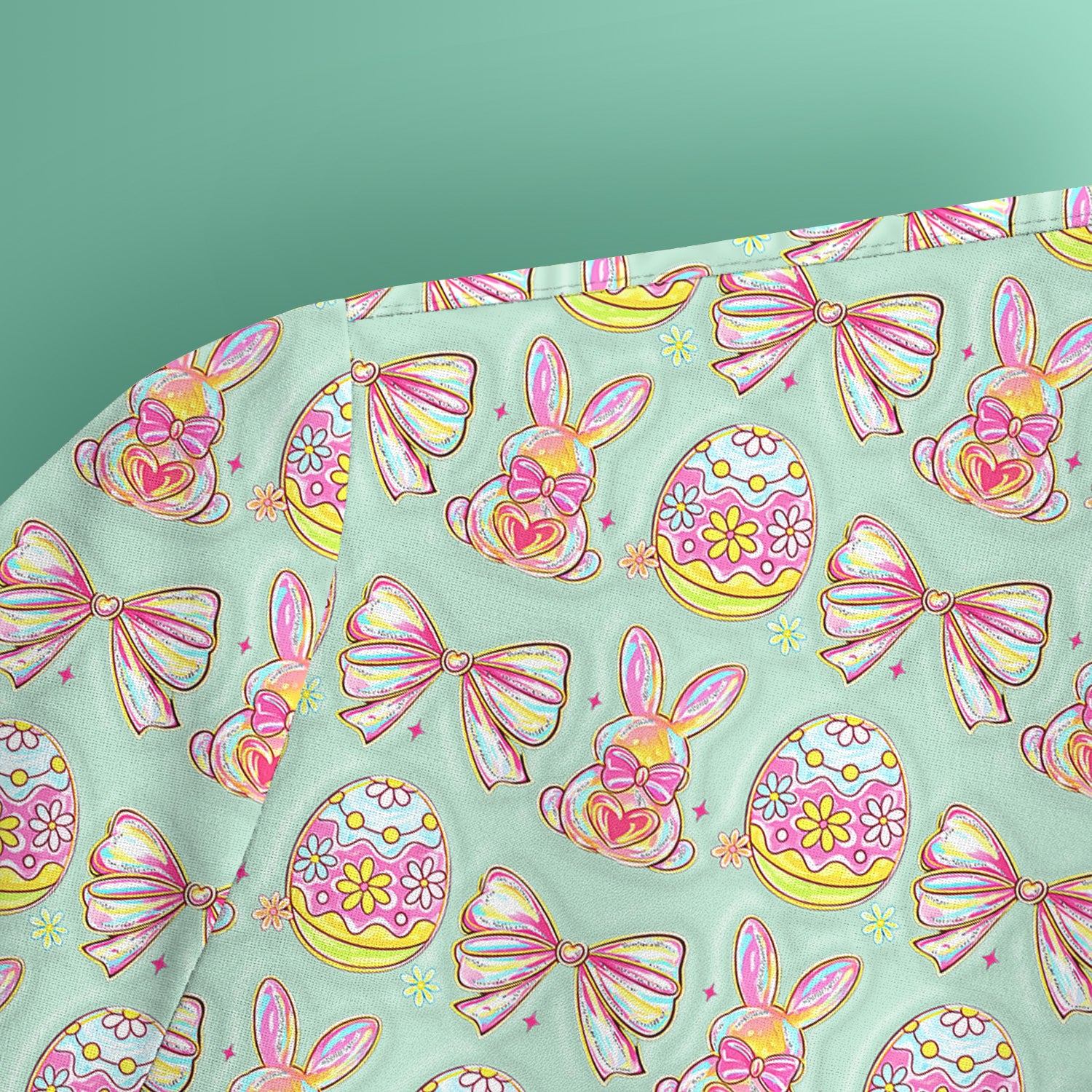 Easter Bunny Pastel Egg Bow Pattern Scrub Top, Breathable Fabrics Nursing Uniform