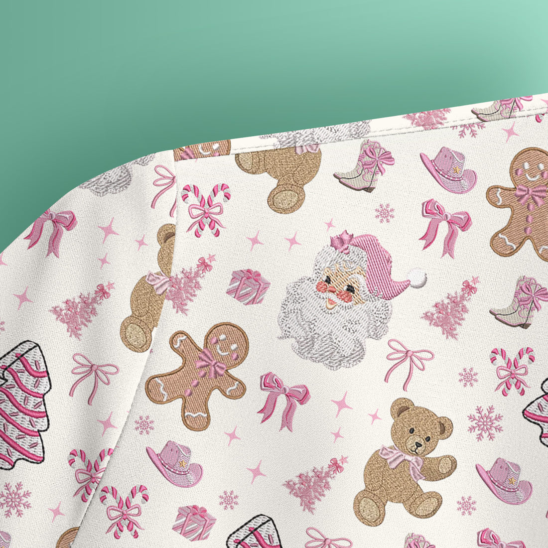 Pink Christmas Santa Gingerbread Scrub Top, Cute Holiday Medical Pattern Shirt, Breathable Fabrics Nursing Uniform
