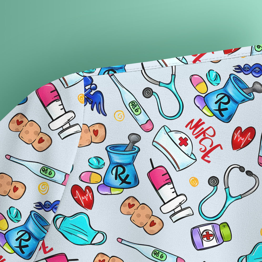 Nurse Medical Icons Stethoscope Heart Pattern Scrub Top, Comfortable Scrubs for Nurses
