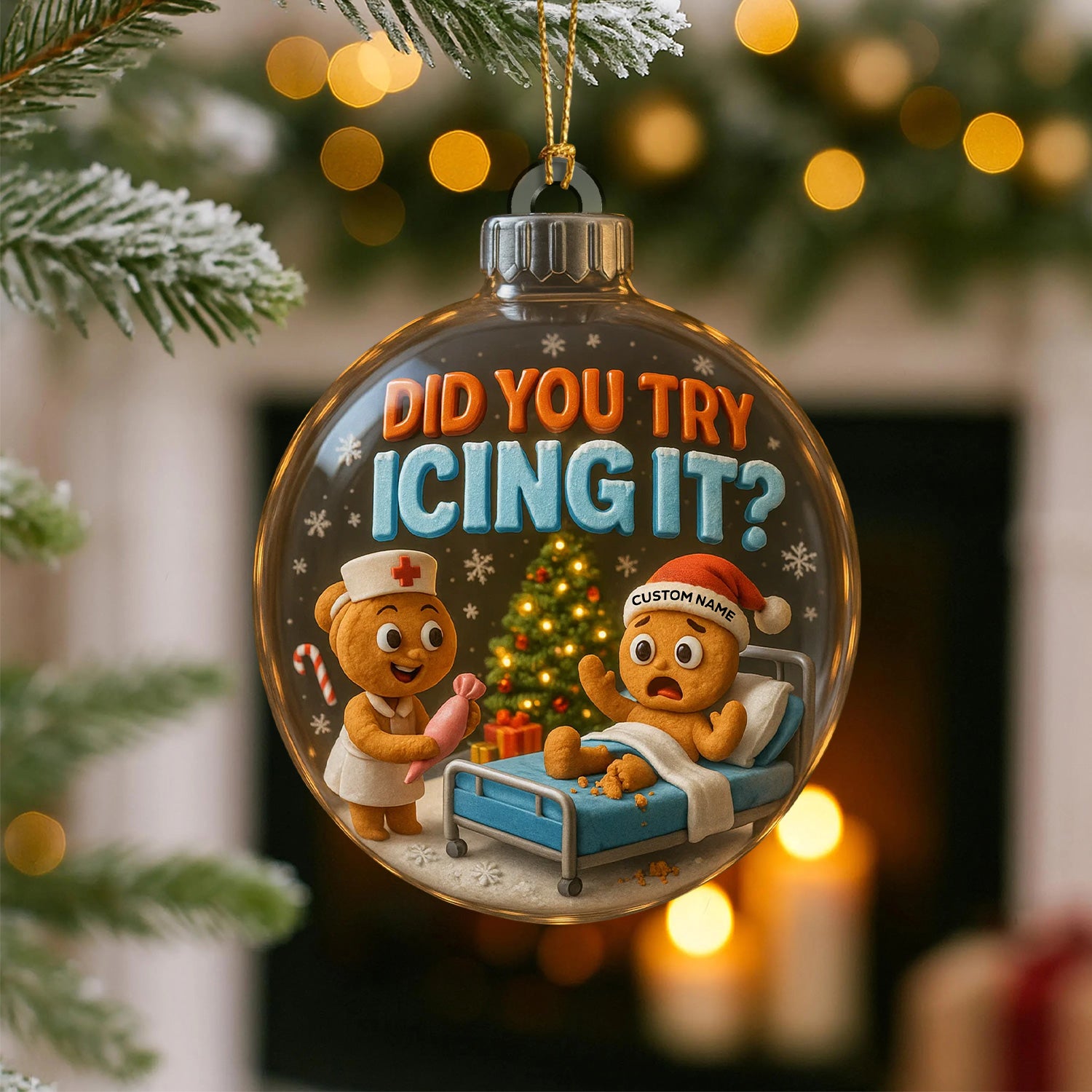 Personalized Funny Nurse Christmas Ornament, Custom Name Gingerbread Medical Ornament, Nurse Humor Xmas Tree Decor, Gift for Healthcare Workers