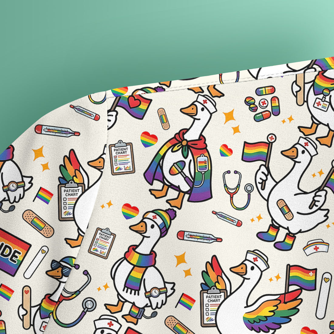 LGBT Pride Nurse Duck Pattern Scrub Top, Breathable Fabrics Nursing Uniform