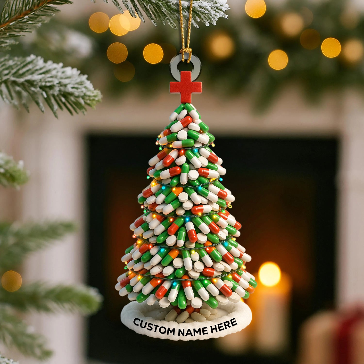 Personalized Pharmacy Christmas Ornament – Funny Medicine Tree Design – Cute Holiday Gift for Nurses, Doctors, and Pharmacists