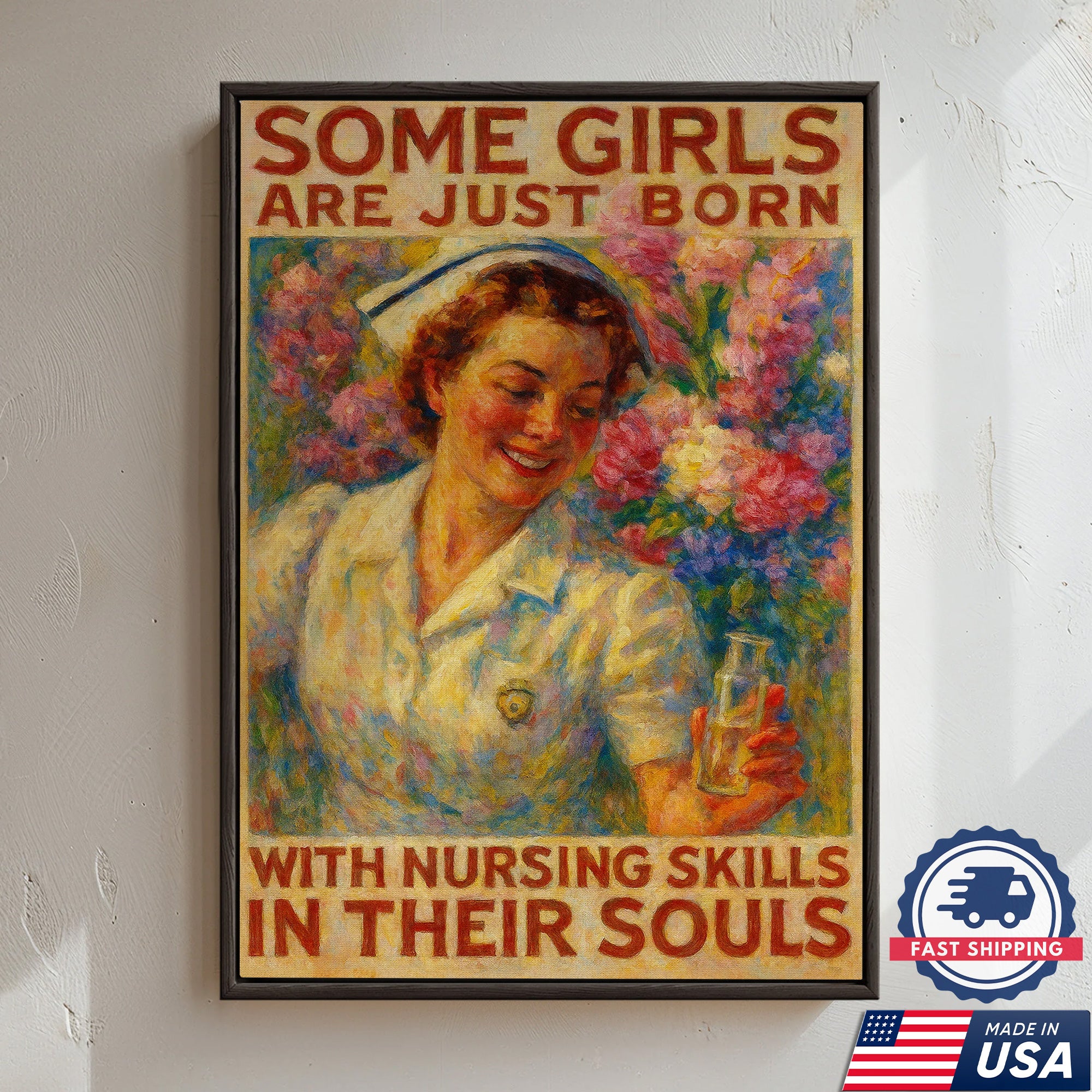 Nurse Wall Art Canvas - Some Girls Are Just Born With Nursing Skills Quote - Inspirational Gift for Nurses Made in USA
