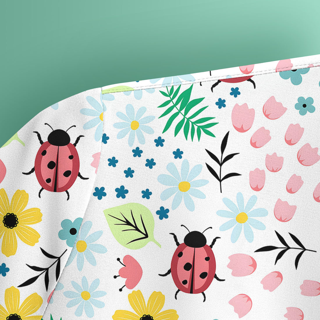 Cute Ladybug Floral Garden Print Scrub Top, Comfortable Scrubs for Nurses