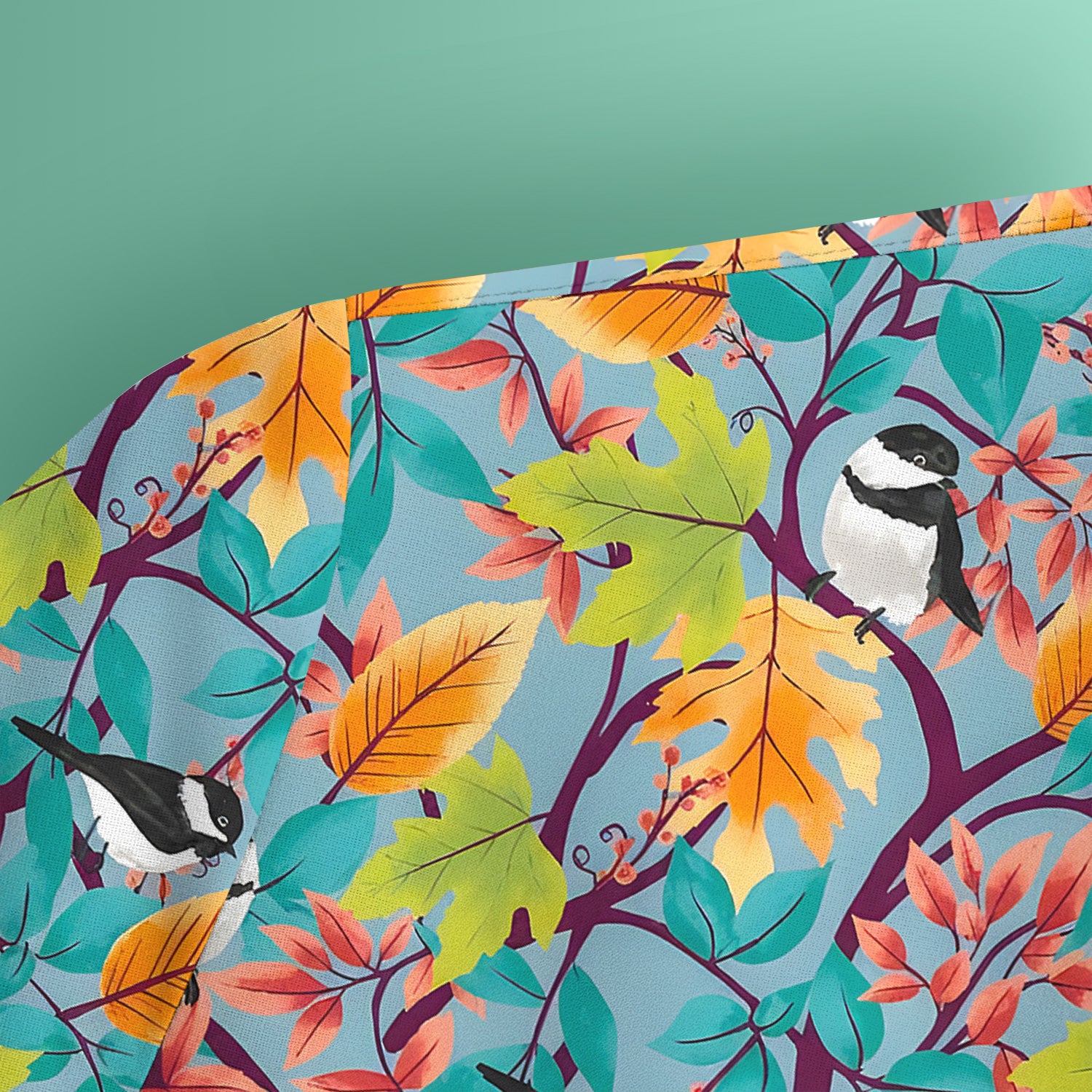Autumn Leaf Chickadee Bird Pattern Scrub Top, Breathable Fabrics Nursing Uniform