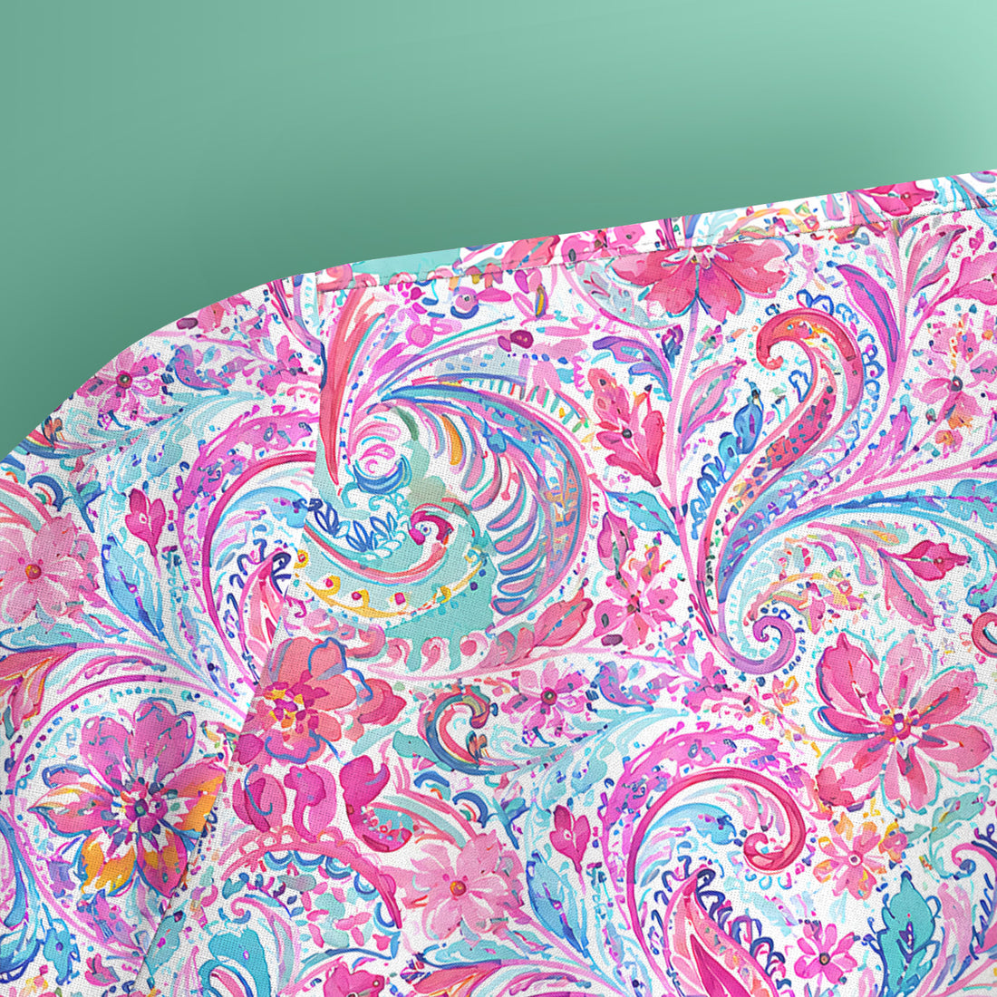 Elegant Pink Paisley Blossom Pattern Scrub Top, Comfortable Scrubs for Nurses