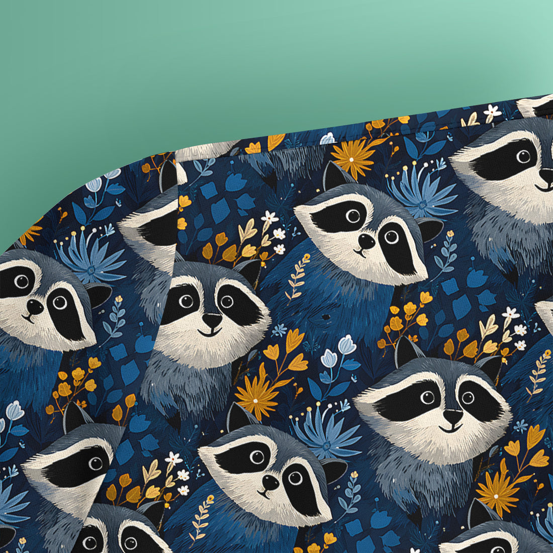 Raccoon With Blue Floral Forest Pattern Scrub Top, Breathable Fabrics Nursing Uniform