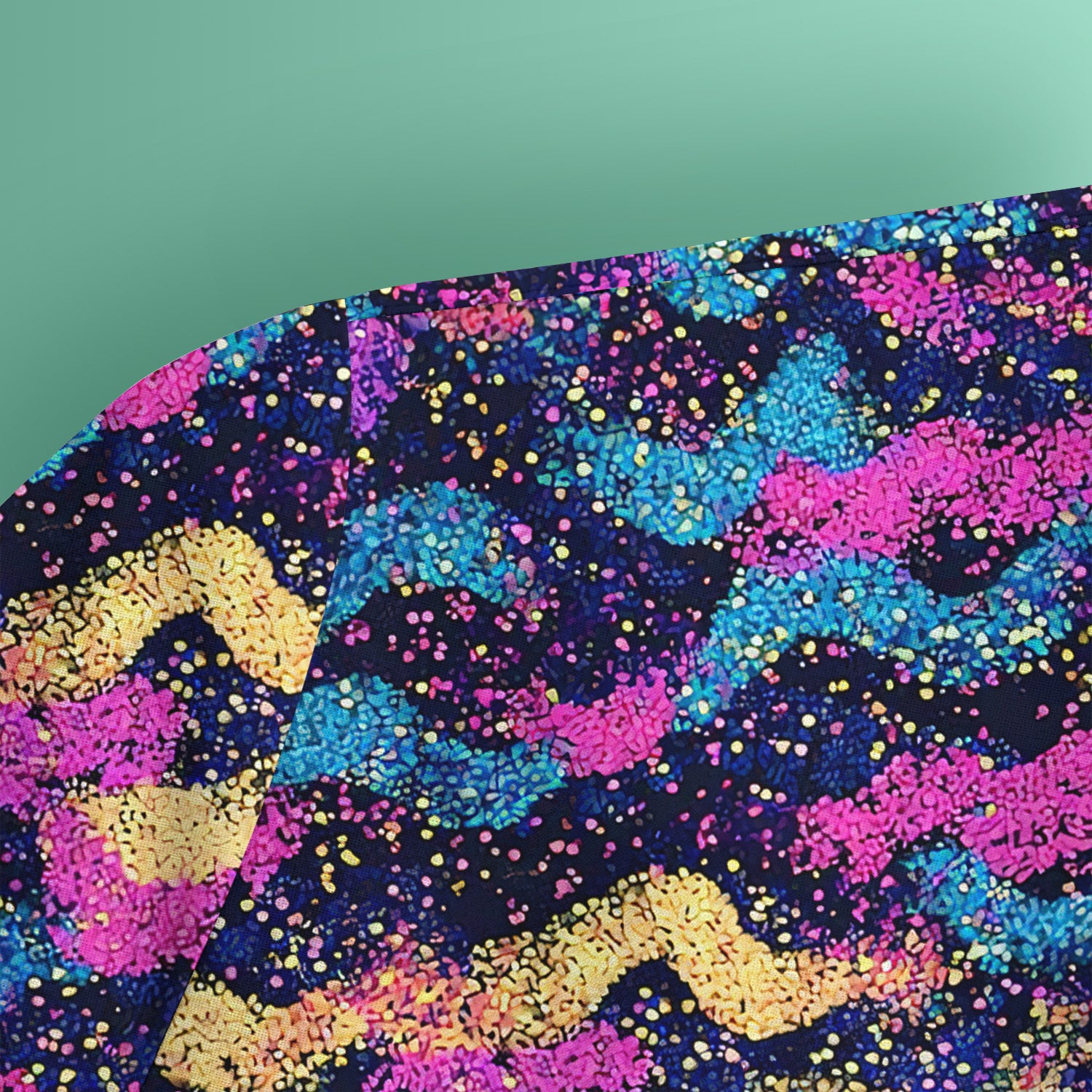 Neon Glitter Galaxy Wavy Pattern Scrub Top, Breathable Fabrics Nursing Uniform