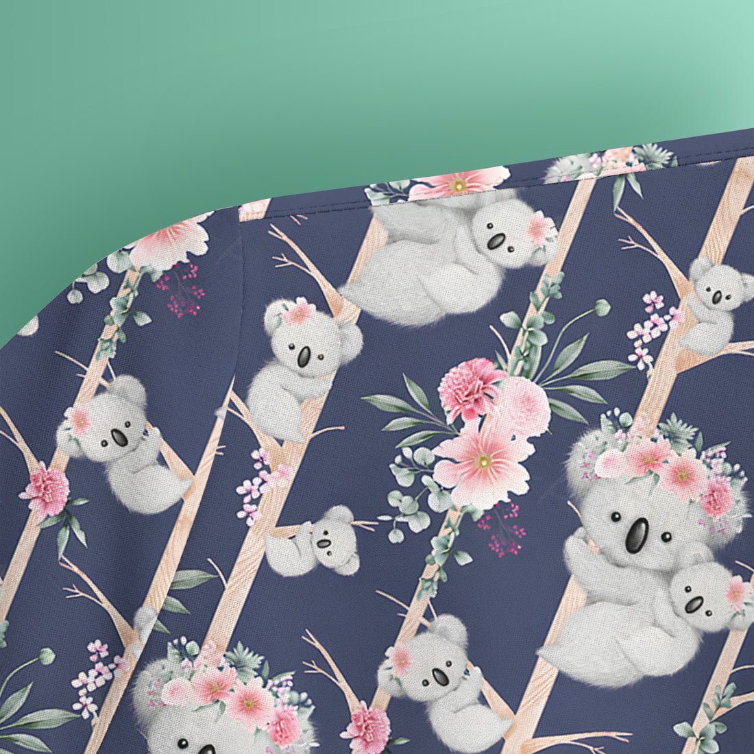 Cute Koala Climbing Tree Blossom Pattern Nurse Scrub Top, Breathable Fabrics Nursing Uniform