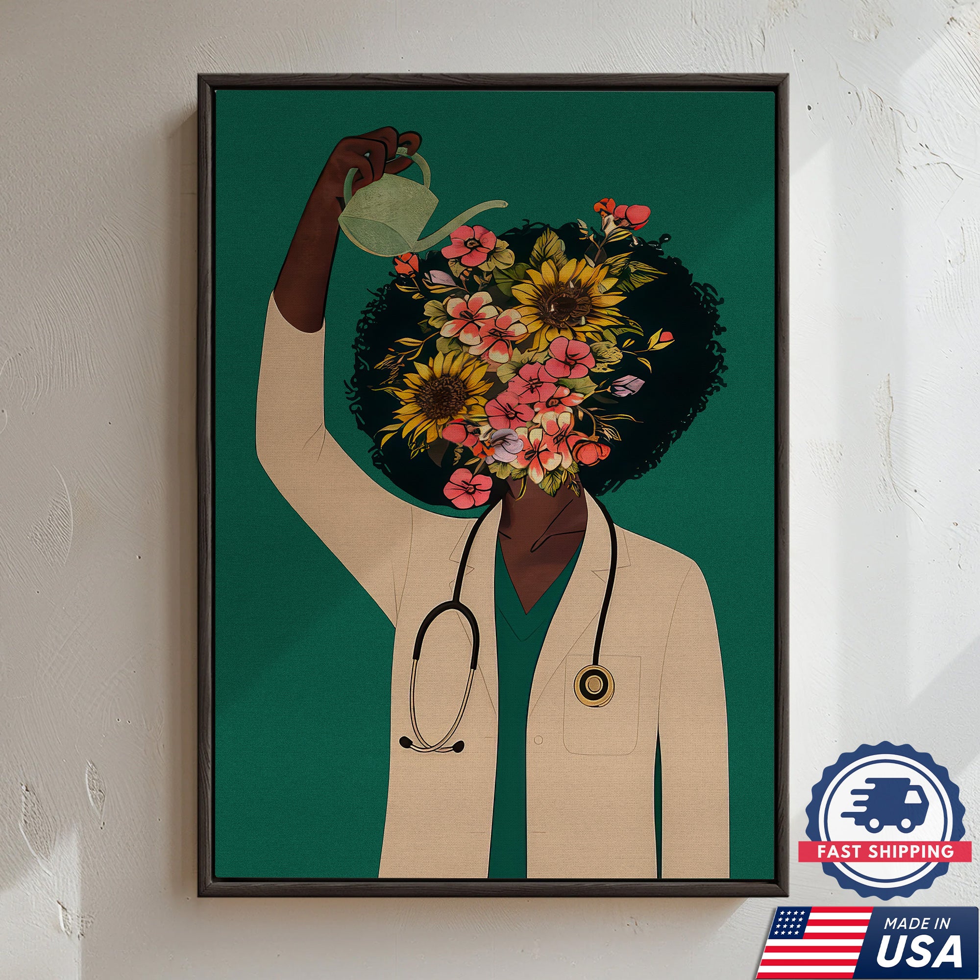 Nurse Floral Canvas Wall Art, Inspirational Medical Office Decor, RN LPN CNA Healthcare Workers Gift