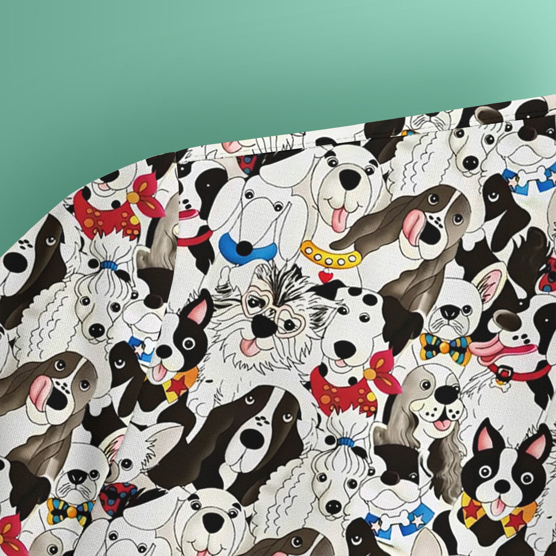 Cute Dog Cartoon All Over Print Scrub Top, Breathable Fabrics Nursing Uniform