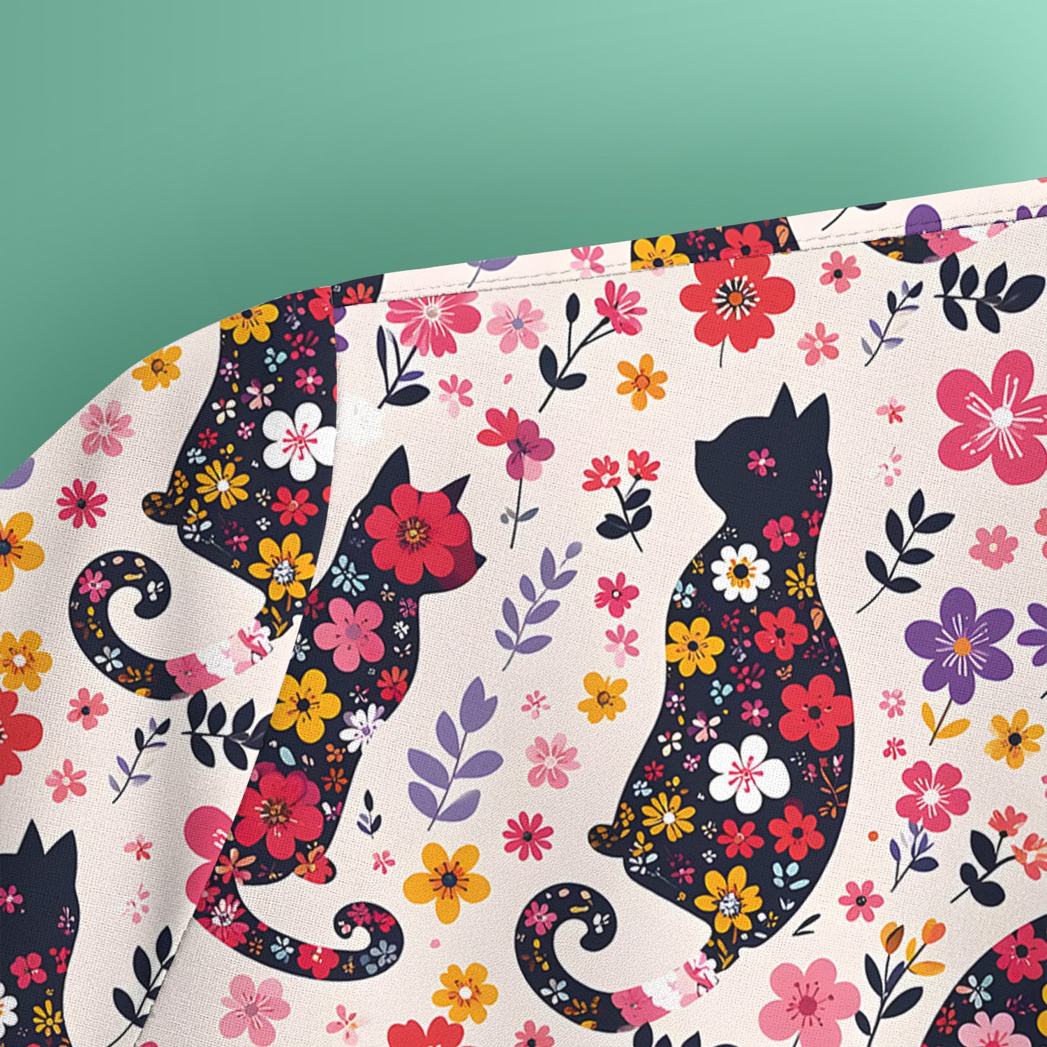 Floral Cat Silhouette Spring Garden Pattern Scrub Top, Comfortable Scrubs for Nurses