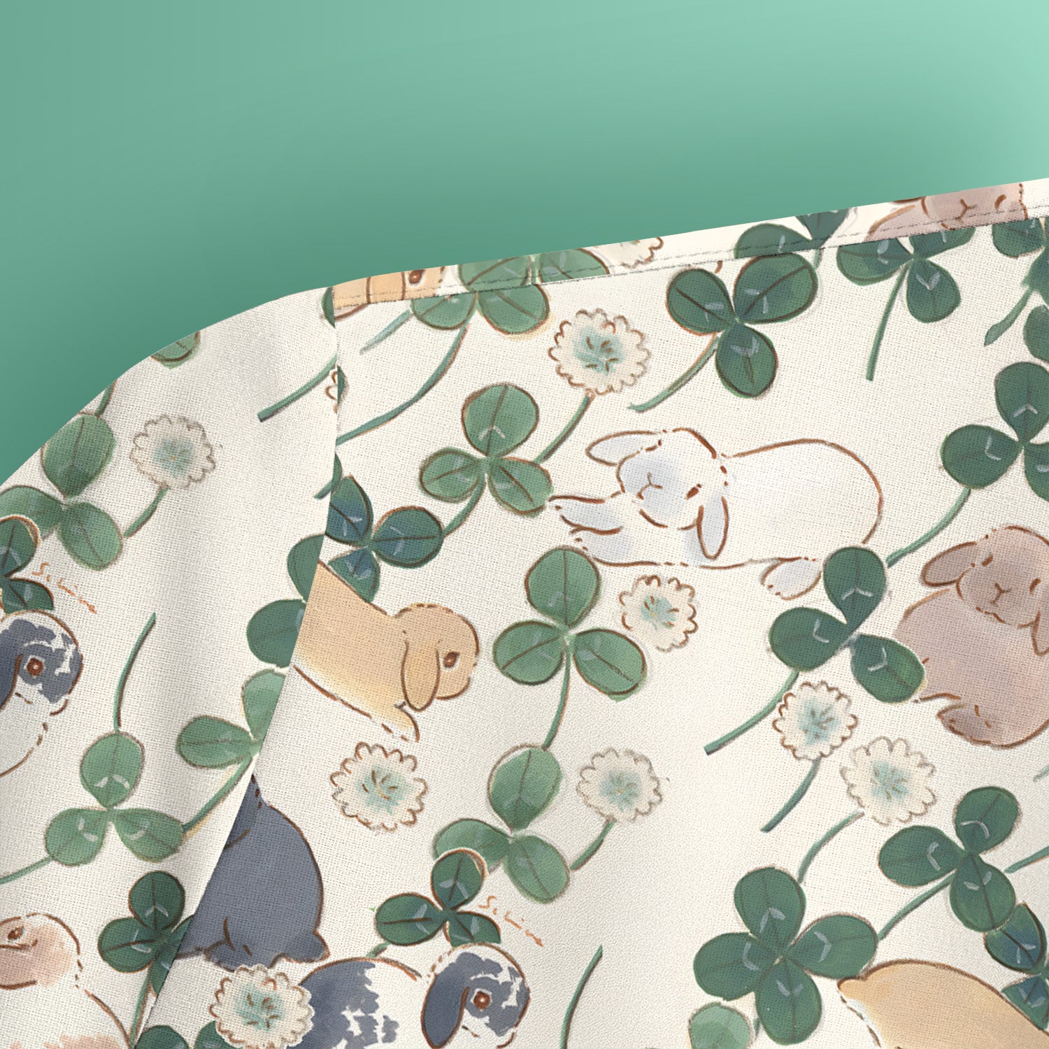 Cute Bunny Clover Garden Meadow Pattern Nurse Scrub Top, Comfortable Scrubs for Nurses