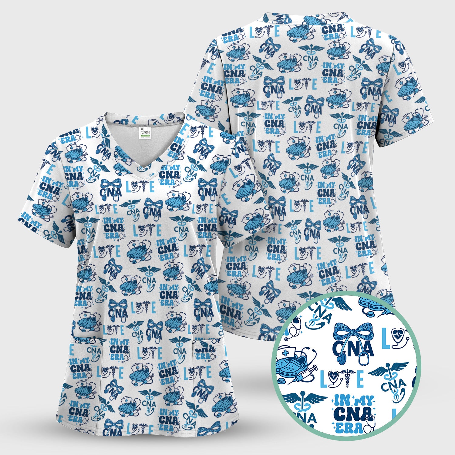 Personalized Cute CNA Era Scrub Top - In My CNA Era Quote - Gift for RN LPN Healthcare Workers