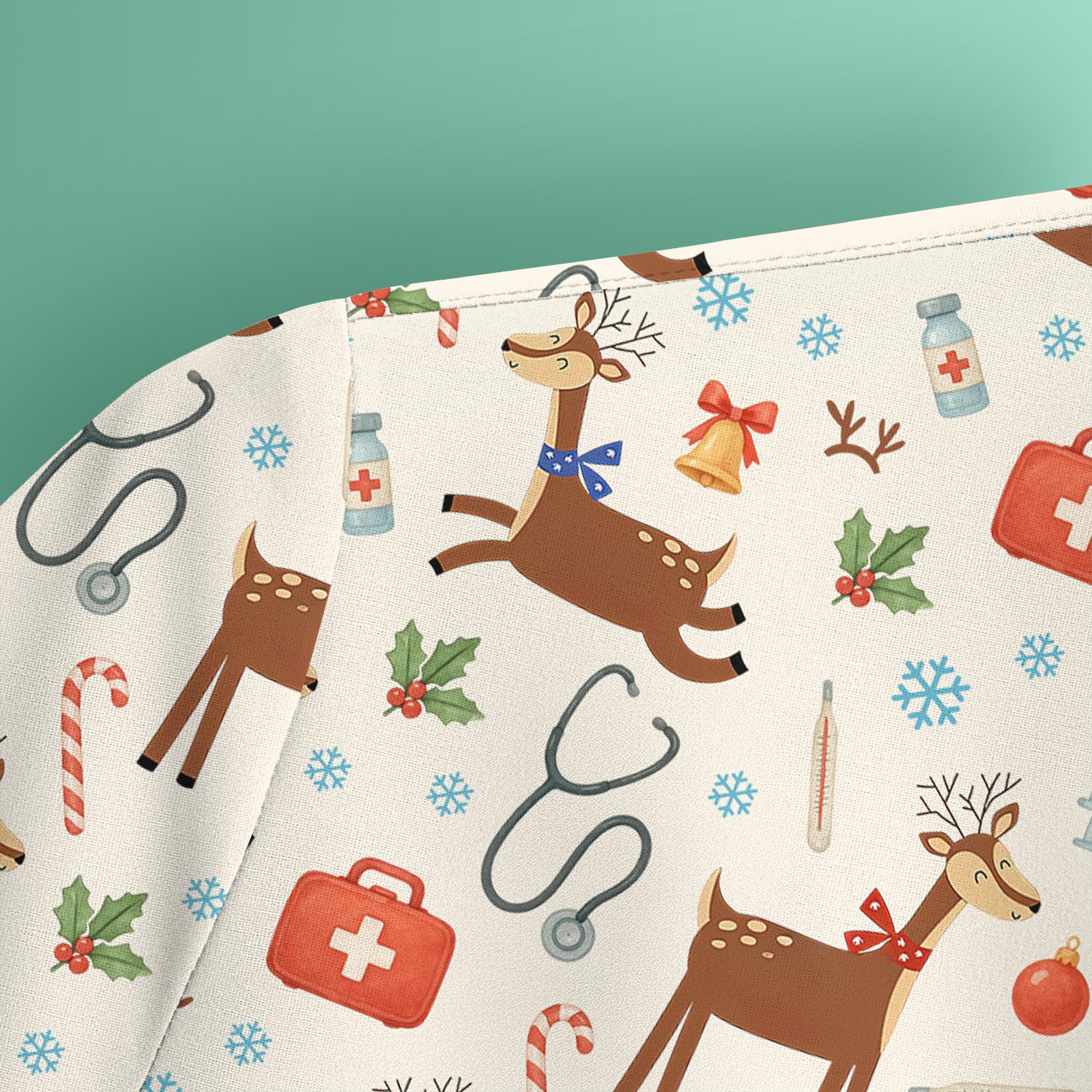 Reindeer Christmas Scrub Top - Snowflakes Candy Canes Holiday Medical Shirt - Xmas Scrubs for Women RN CNA LPN