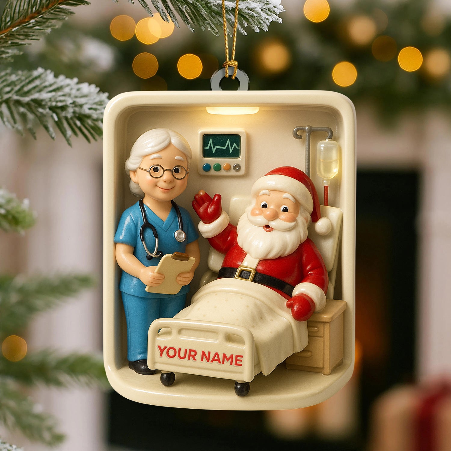 Personalized Nurse Christmas Ornament, Custom Name Nursing Santa Hospital Room Decor, Cute Holiday Gift for Nurses