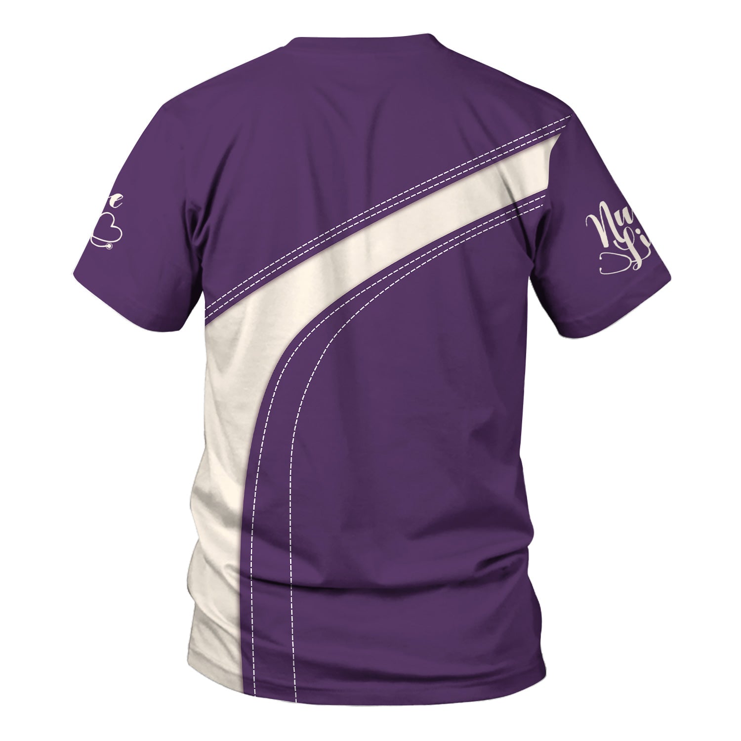 Custom Floral Scrub Top for Nurses - Heartbeat Stethoscope Purple Shirt - Personalized Medical Uniform Gift for RN CNA LPN