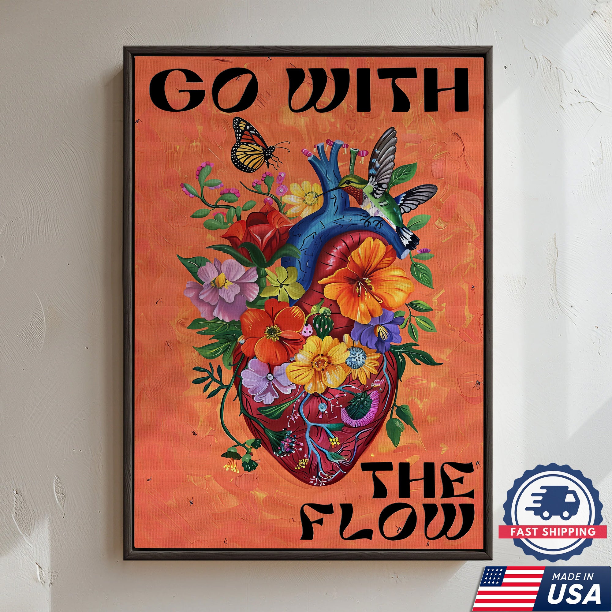 Go With The Flow Canvas, Heart and Flowers Wall Art, RN LPN CNA Healthcare Workers Gift
