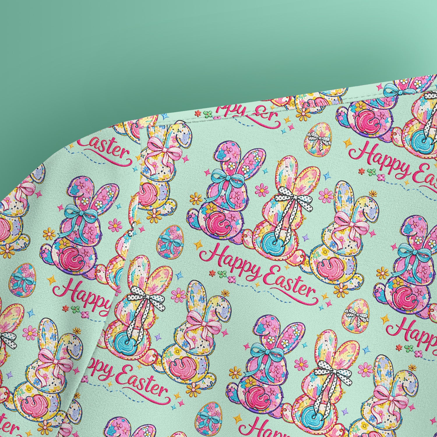 Pink Happy Easter Bunny Pattern Scrub Top, Comfortable Scrubs for Nurses