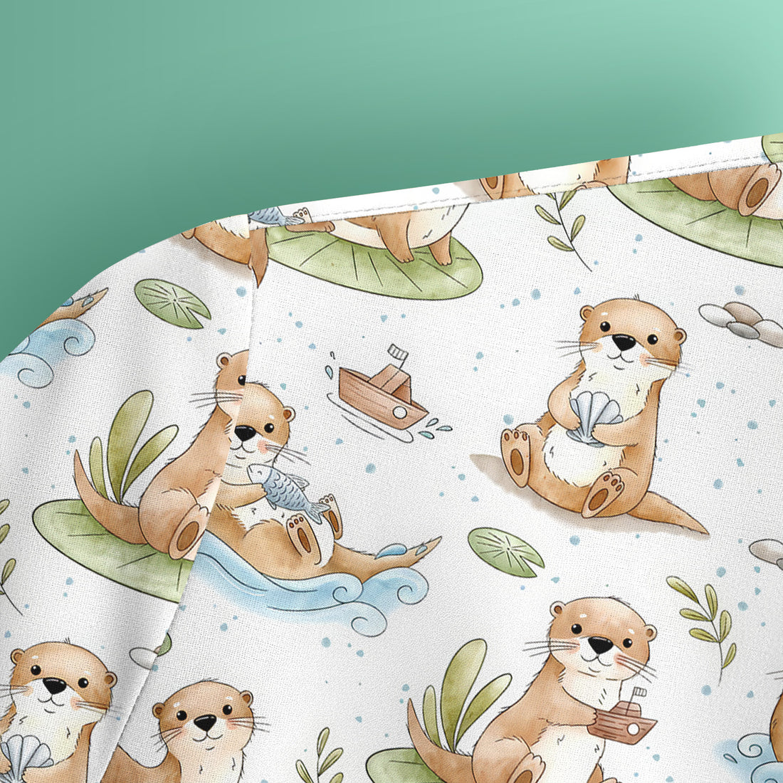 Cute Otter With Lily Pad Pattern Scrub Top, Comfortable Scrubs for Nurses