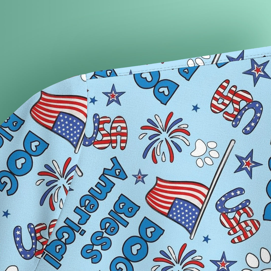 Funny Patriotic Dog Bless America Flag Pattern Scrub Top, Comfortable Scrubs for Nurses