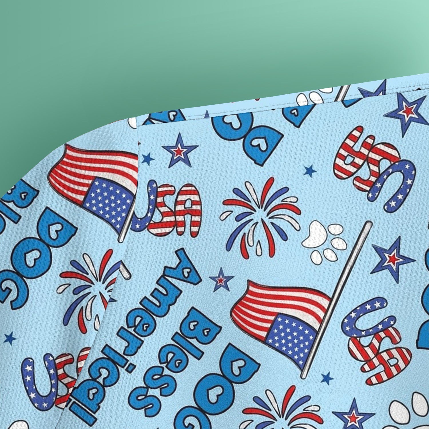 Funny Patriotic Dog Bless America Flag Pattern Scrub Top, Comfortable Scrubs for Nurses
