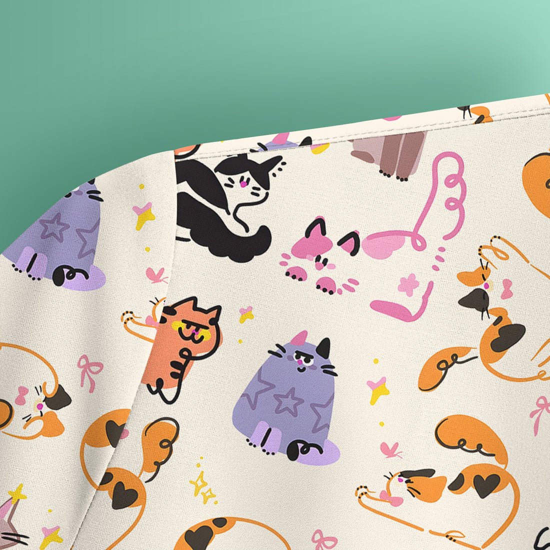 Funny Cat Pattern Scrub Top, Cute Cats Nursing Uniform For Women